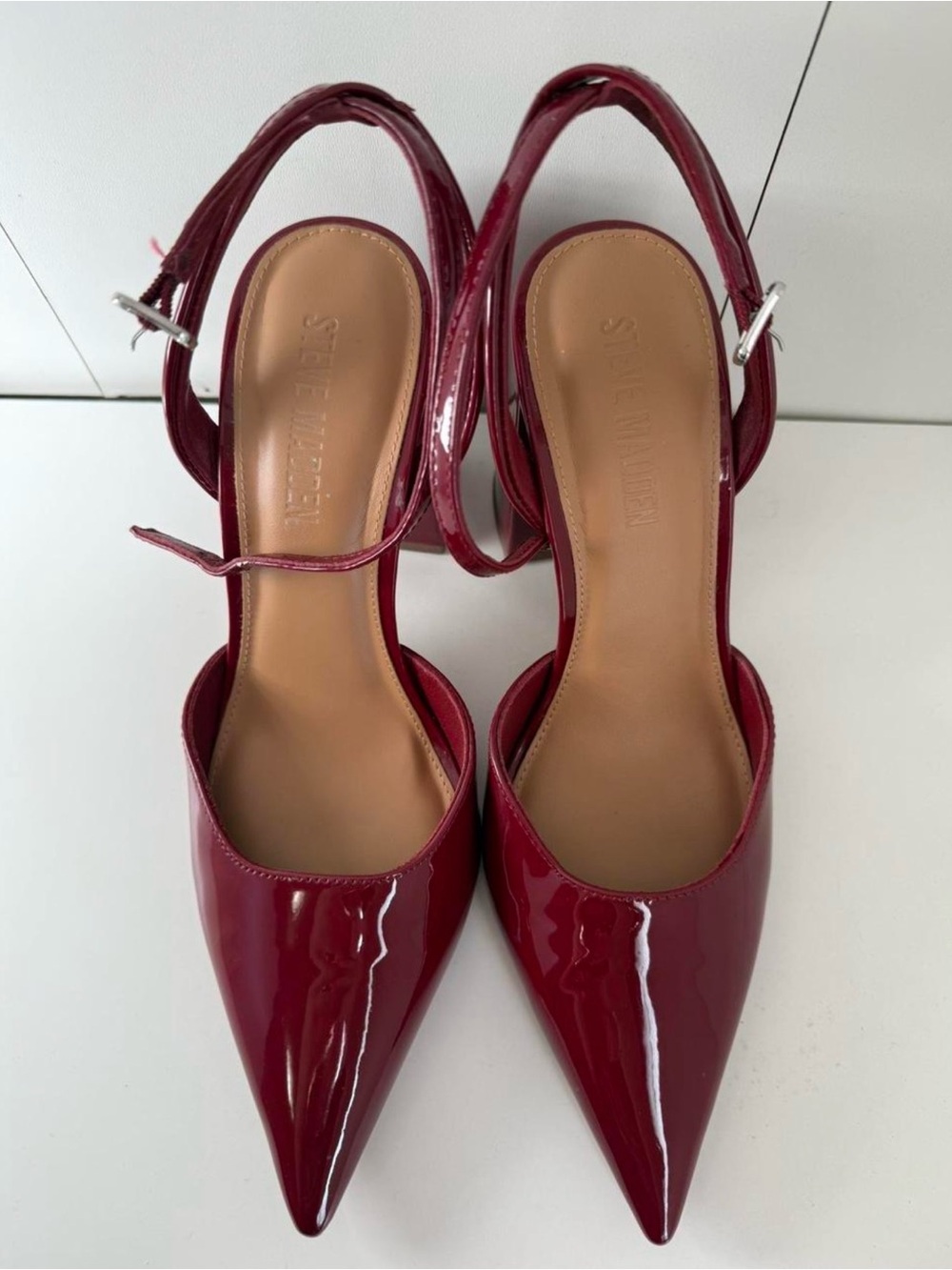 Steve Madden Burgundy Patent Pointed-Toe Slingback Pumps